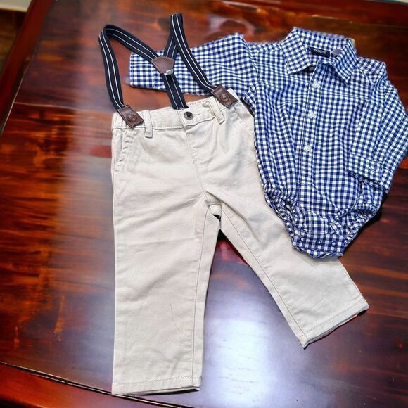 The Children’s Place Suspender Pants & Button Down Set (9-12 Months) - Picture 1 of 8
